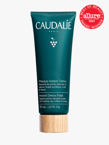 Caudalie Vinergetic C+ Instant Detox Mask in branded tube component with best of beauty seal in the top right corner on a light gray background