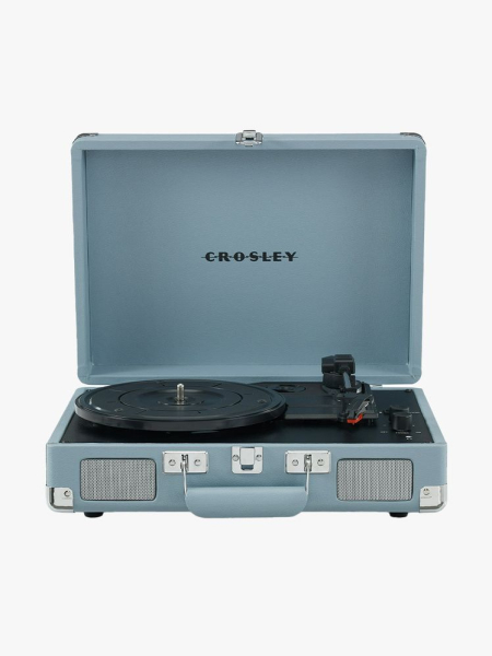 Crosley Cruiser Premier Vinyl Record Player in blue on gray background