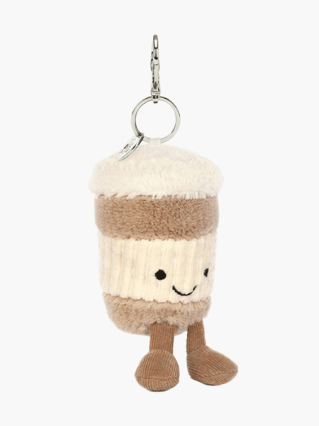 Jellycat Icon Plushie Bag Charm in coffee on light gray background
