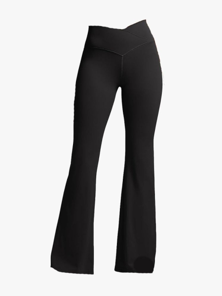 Crz Yoga Butterluxe Crossover Flare Leggings in black on light grey background