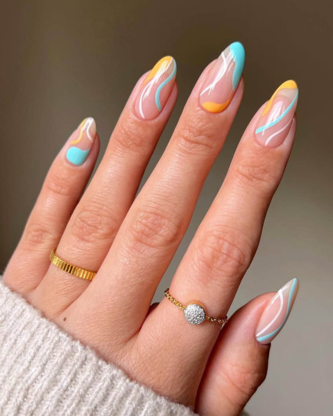 Taylor Swift TLOAS Nails blue and orange